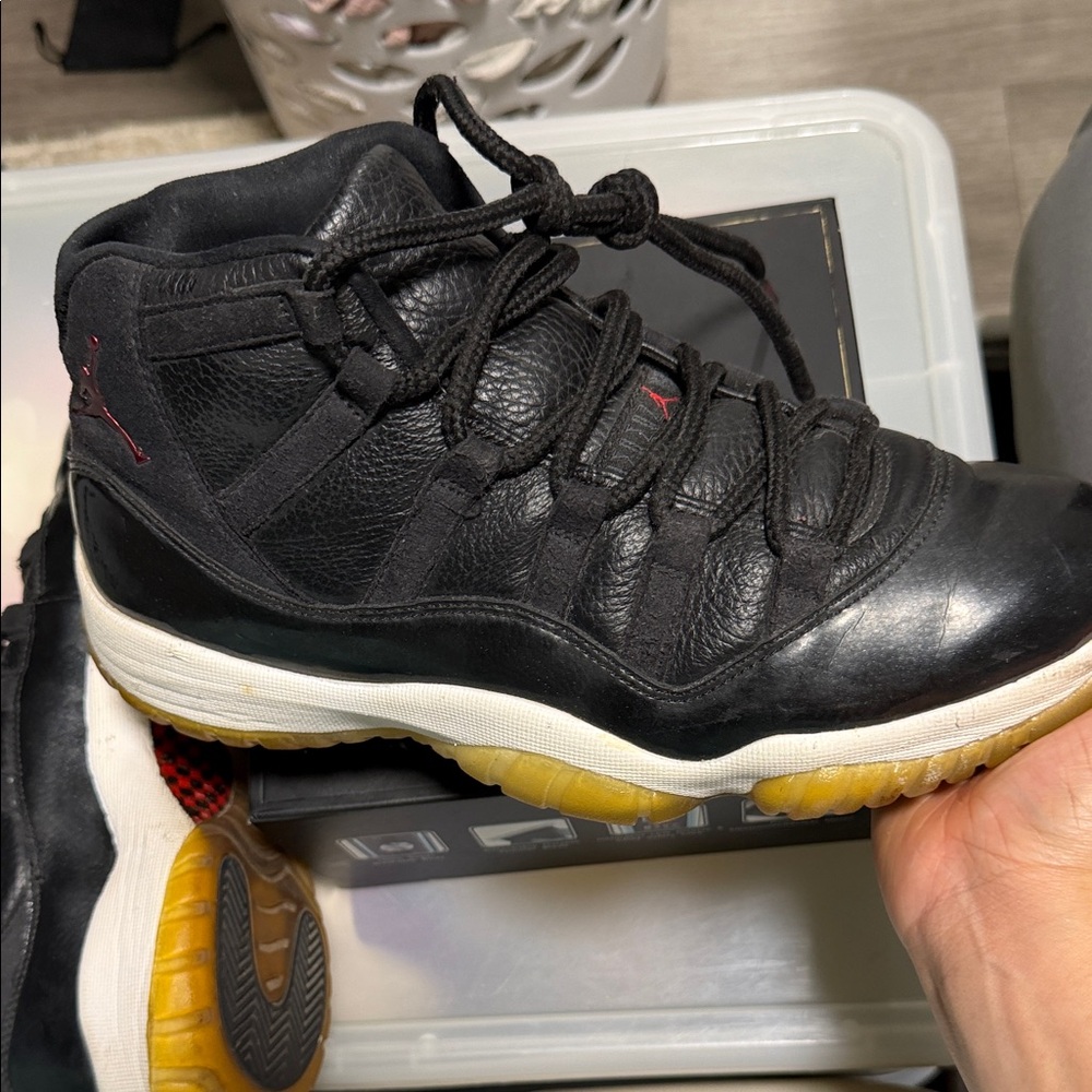 Jordan Black and Red Sneakers with Yellow Soles